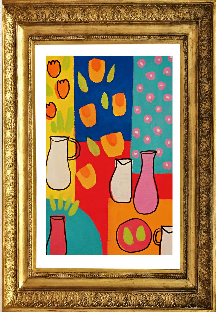 Still Life with 2 Pink Vases by Jan Rippingham