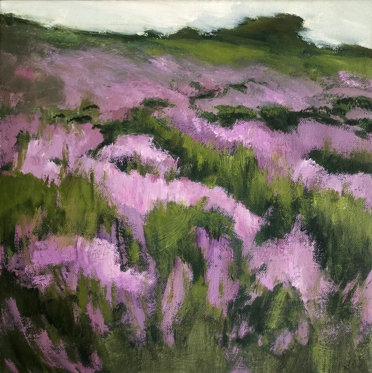 Impressionistic Landscape Oil Painting By Joanna Farrow, 13 X 13, Wild Heather, Original Artwork