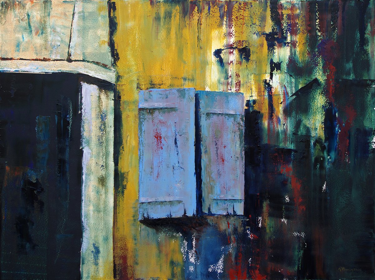Abstract Oil Painting By Richard Manning, 40 X 30", Cupboard In The Wall, Original Artwork