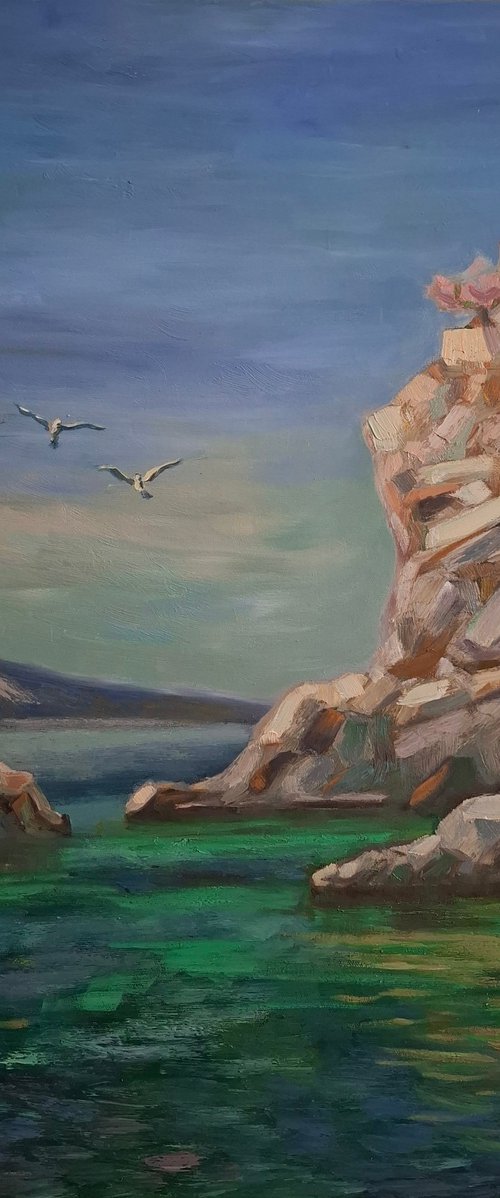 Oil painting Croatian seascape by Olena Kolotova