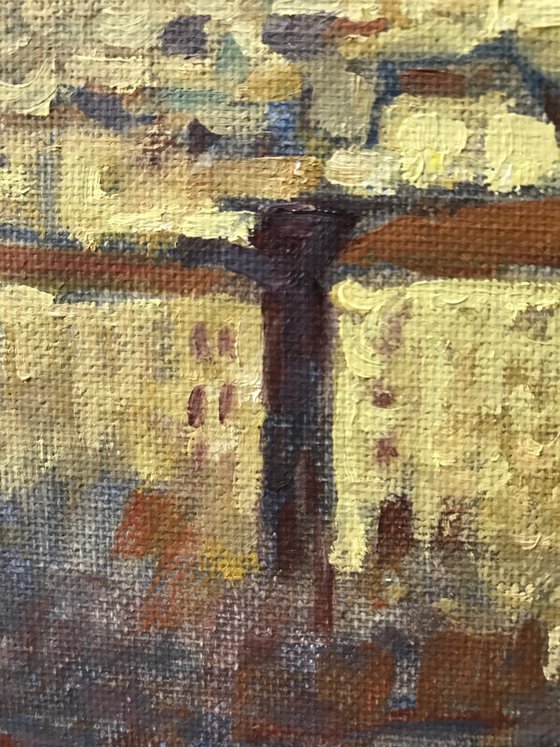 Original Oil Painting Wall Art Signed unframed Hand Made Jixiang Dong Canvas 25cm × 20cm Cityscape Golden Budapest Small Impressionism Impasto