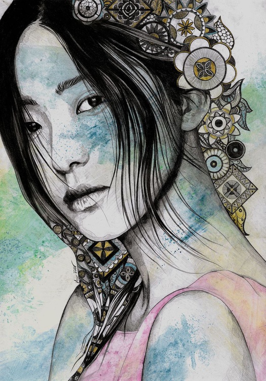 Stoic Asian Girl Street Art Portrait Almond Ey Artfinder