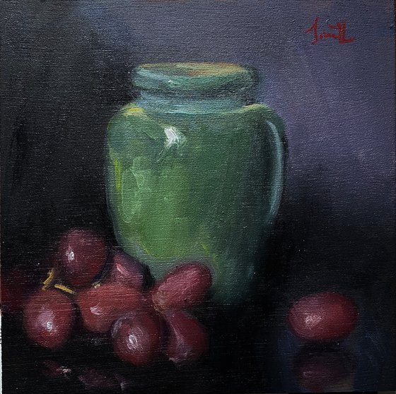 Still Life Impressionist Pot with Grapes