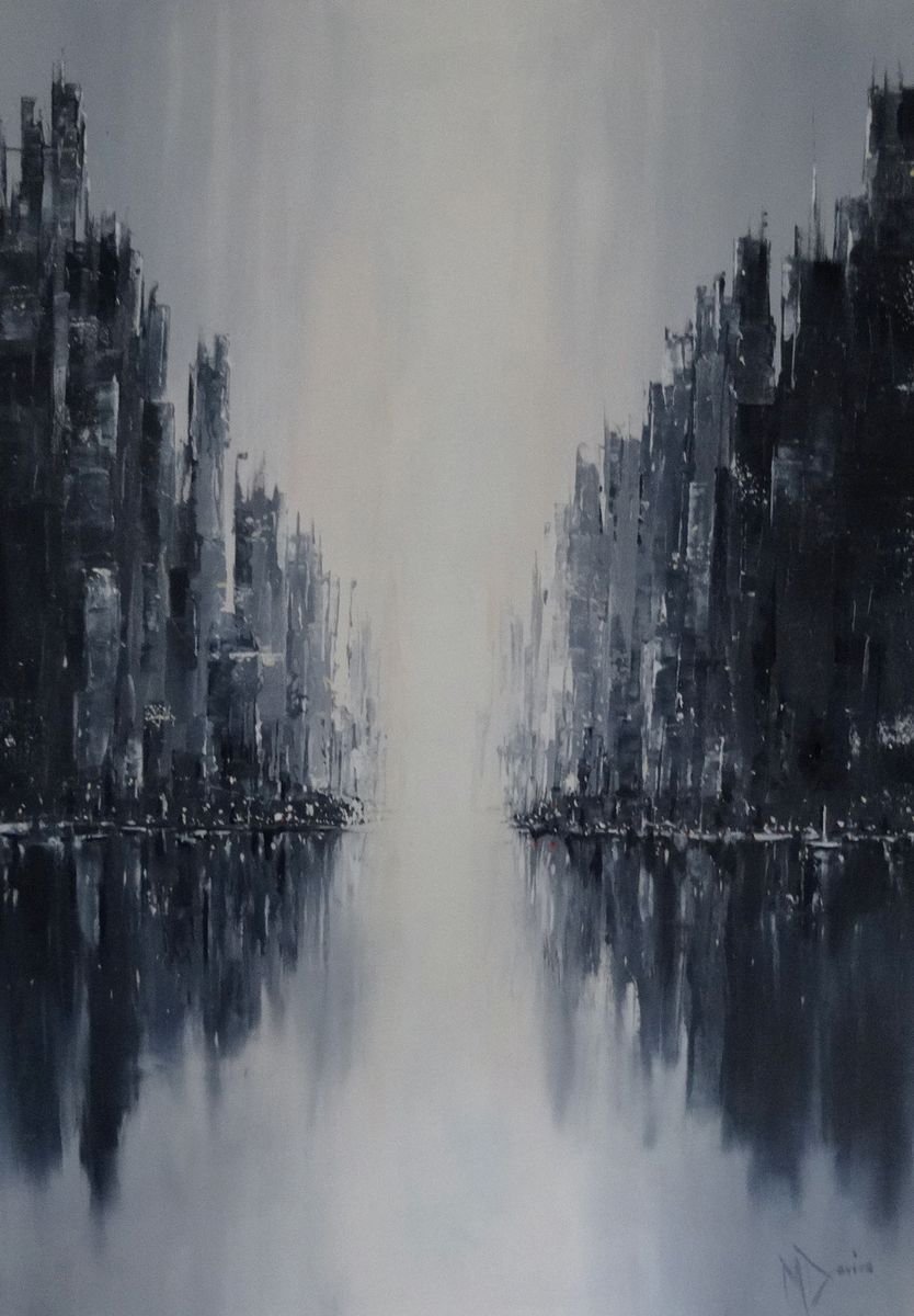 Impressionistic Cityscapes Oil Painting By Mel Davies Original Art, 28 X 39", 5:00 Am, Original Artwork