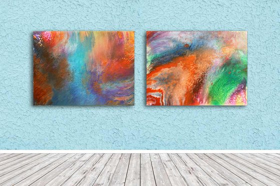 "Origin Of Time" - FREE WORLDWIDE SHIPPING + $600 OFF the Original Price - Original Diptych, Abstract PMS Fluid Acrylic Paintings Series - 96" x 36"