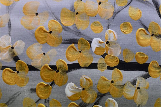 Golden Cherries III - large acrylic abstract painting cherry blossoms nature painting canvas wall art