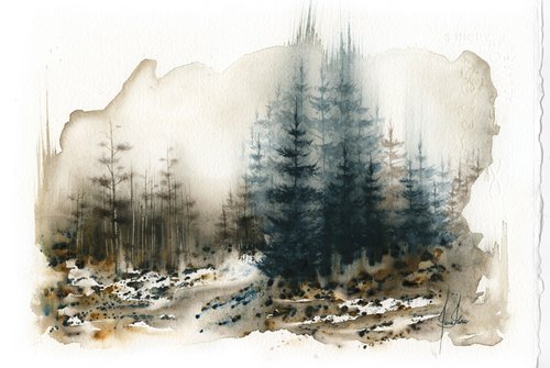 Places XII - Watercolor Pine Forest by ieva Janu