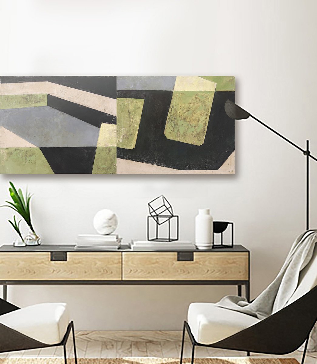  Abstract Diptych 2 48X20 By Bo Kravchenko, 48 X 20, Artwork For Sale On Artfinder
