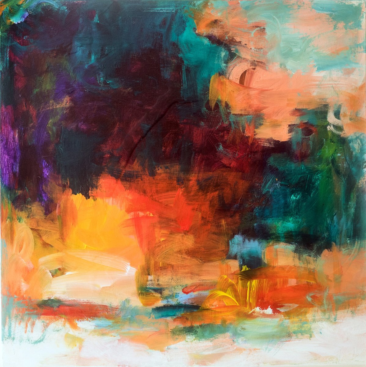 Abstract Botanical Acrylic Painting By Davina Nicholas, 24 X 24, Vineyard, Original Artwork