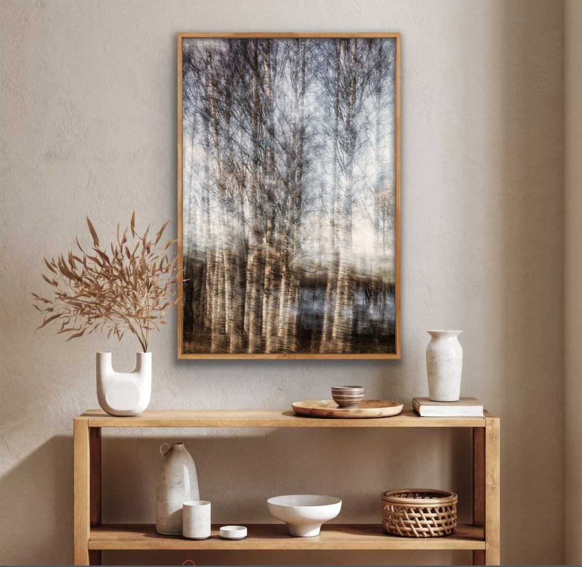 Impressionistic Landscape Photograph By Karim Carella, 28 X 39", Birches On The Lakeshore, Original Artwork