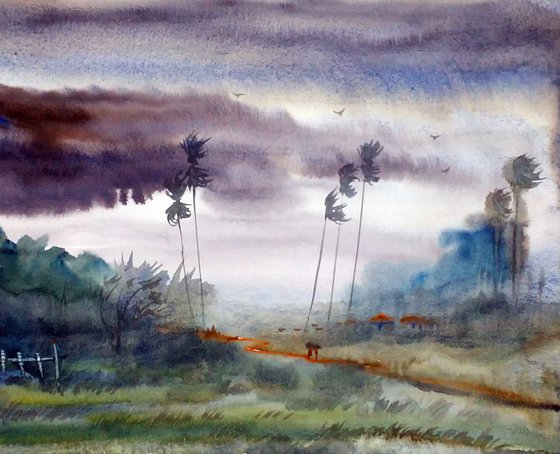 Rural Storm - Watercolor Painting