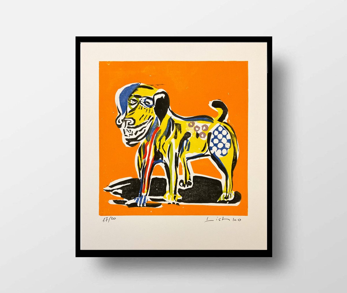 Expressive Animal Linocut By V. Lishko, 8 X 9", Dog, Original Artwork