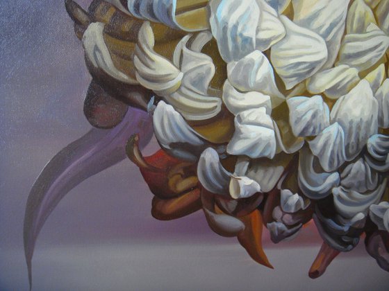 40" White Flower/ Large Floral Oil Painting on canvas