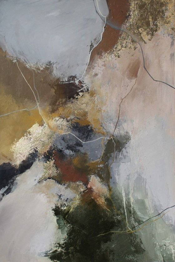 "Green Rime 2" Abstract green brown gray art