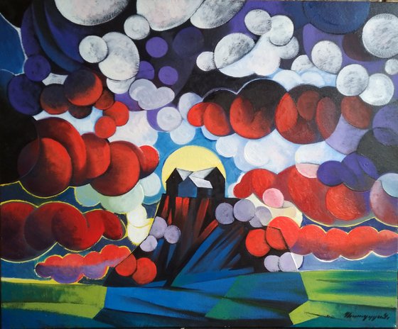 Unique day-1 (40x50cm, cubism, oil painting, ready to hang)