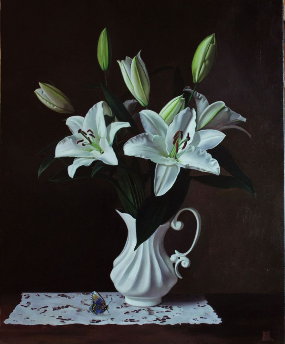 white lilies Oil painting by Darya Klunnikova | Artfinder