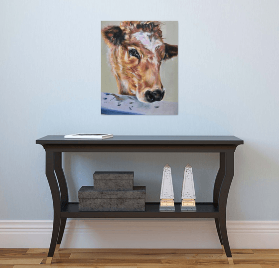 Fleur - red Cow/calf with white heart blaze original oil painting