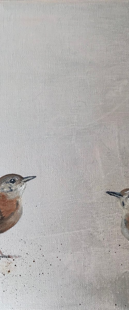 Two Little Wrens ~ on silver by Laure Bury