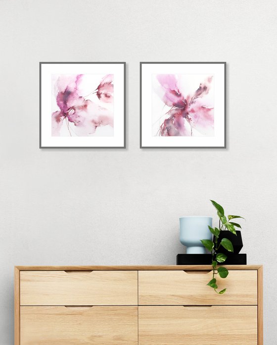 Pink flowers diptych