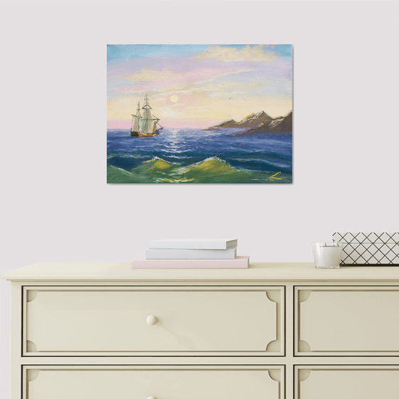 Seascape with a sailboat