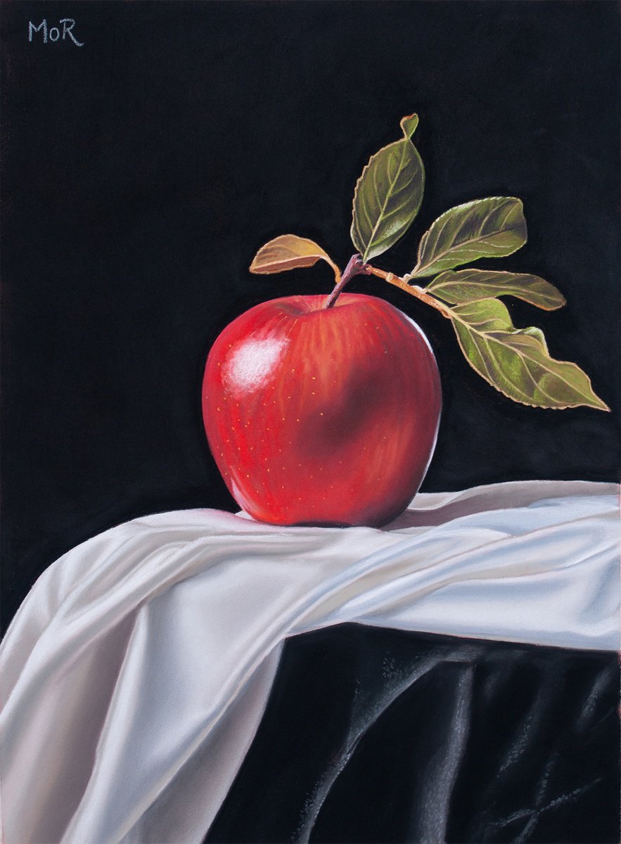 Photorealistic Still Life Pastel Drawing By Dietrich Moravec, 16 X 12, Royal Apple, Original Artwork