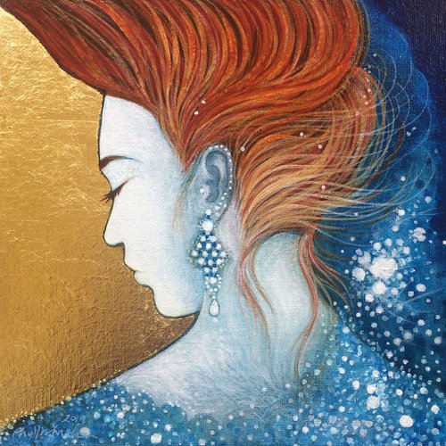 Face - Contemplation in Blue and Gold by Phyllis Mahon