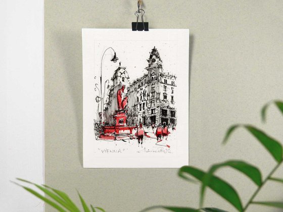 Vienna city center ink drawing.