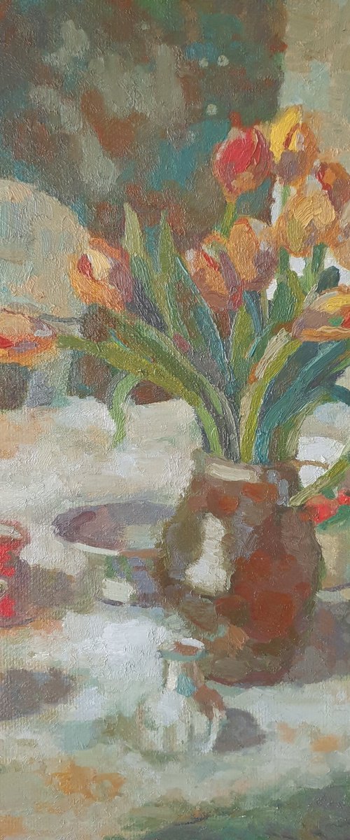 Still life with tulips by Vladislava Vorobyeva
