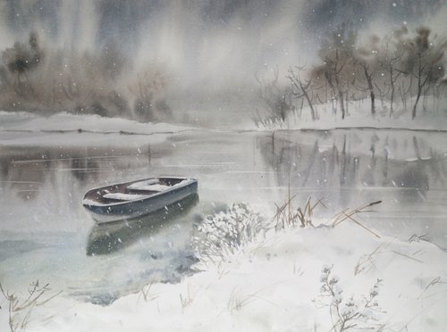Winter’s Solitude - Winter Landscape with by Olga Beliaeva Watercolour
