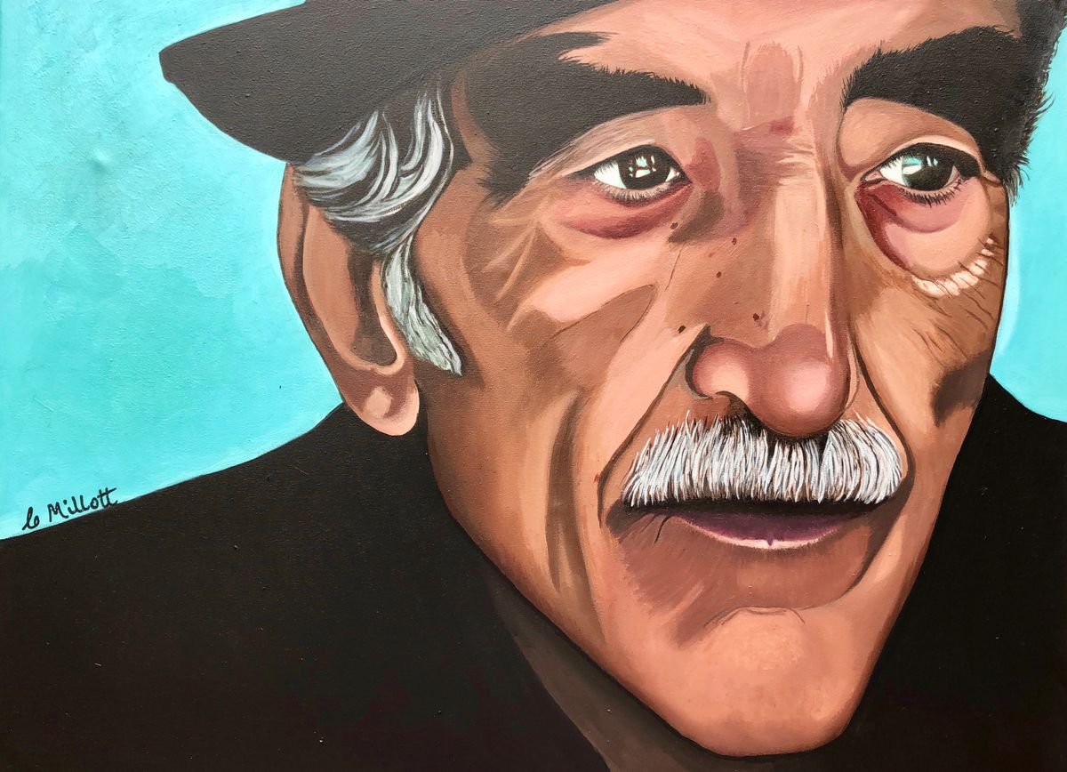 Expressive Portrait Oil Painting By Caroline Millott, 30 X 22, Man With The Hat, Original Artwork