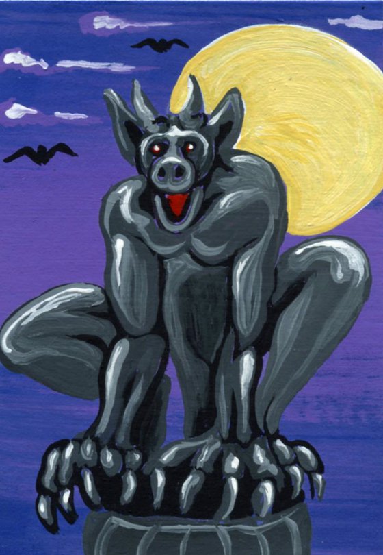 ACEO ATC Original Miniature Painting Gargoyle Gothic Art-Carla Smale