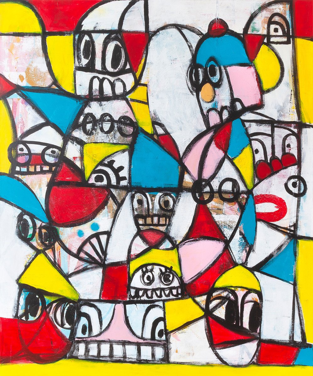 Abstract Portrait Acrylic Painting By Tommy Lennartsson, 39 X 47", We Are Lovers, Original Artwork