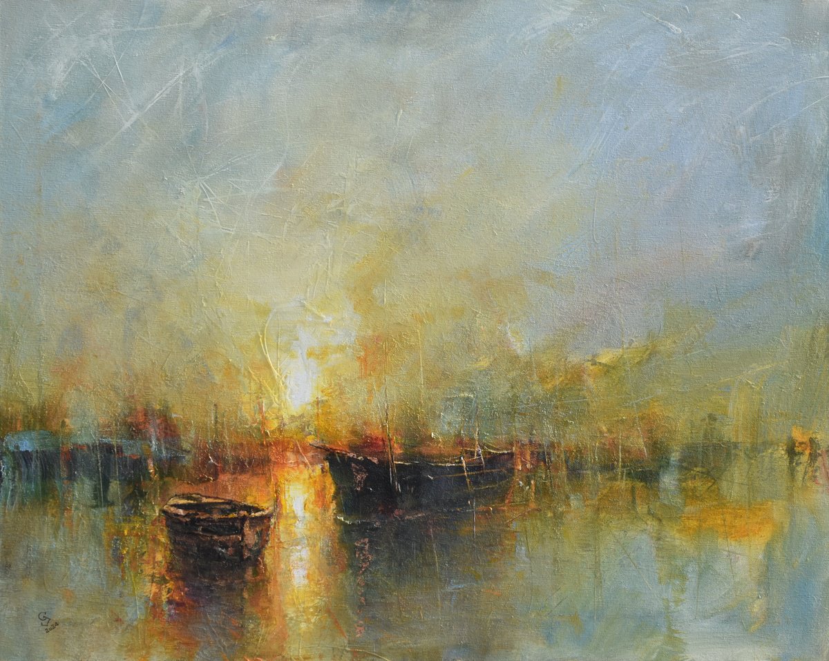 Abstract Landscape Oil Painting By Ivan Grozdanovski, 41 X 33, The Flame Of A New Day, Original Artwork