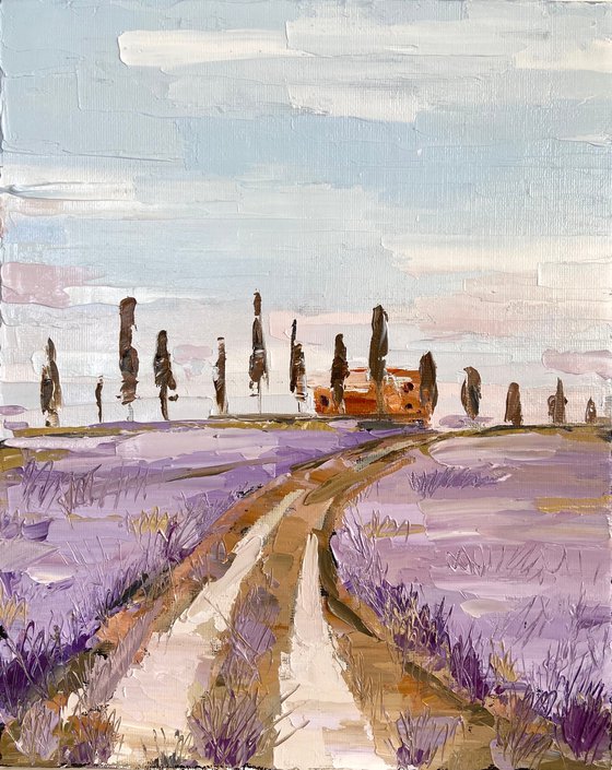 Purple spring 22x28 impasto oil landscape