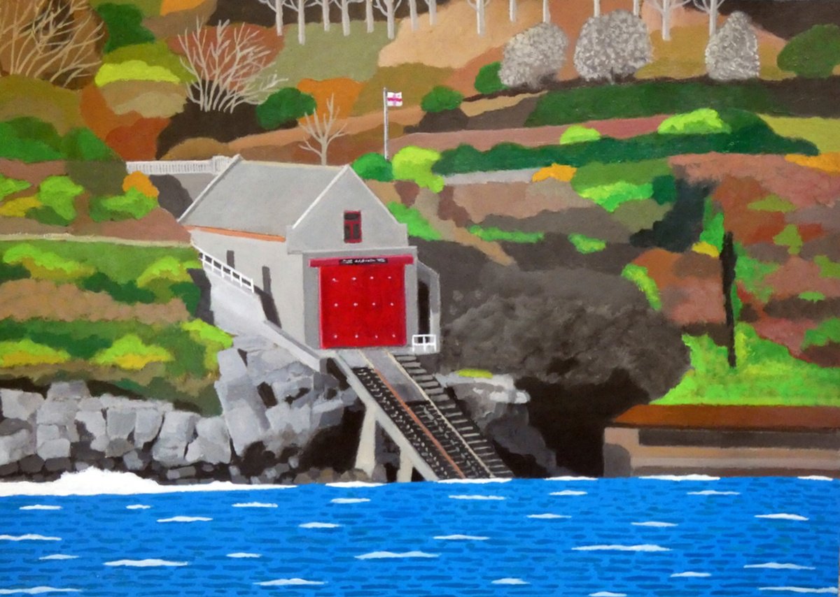 Landscape Acrylic Painting By Tim Treagust, 17 X 12", Penlee Lifeboat Station, Original Artwork
