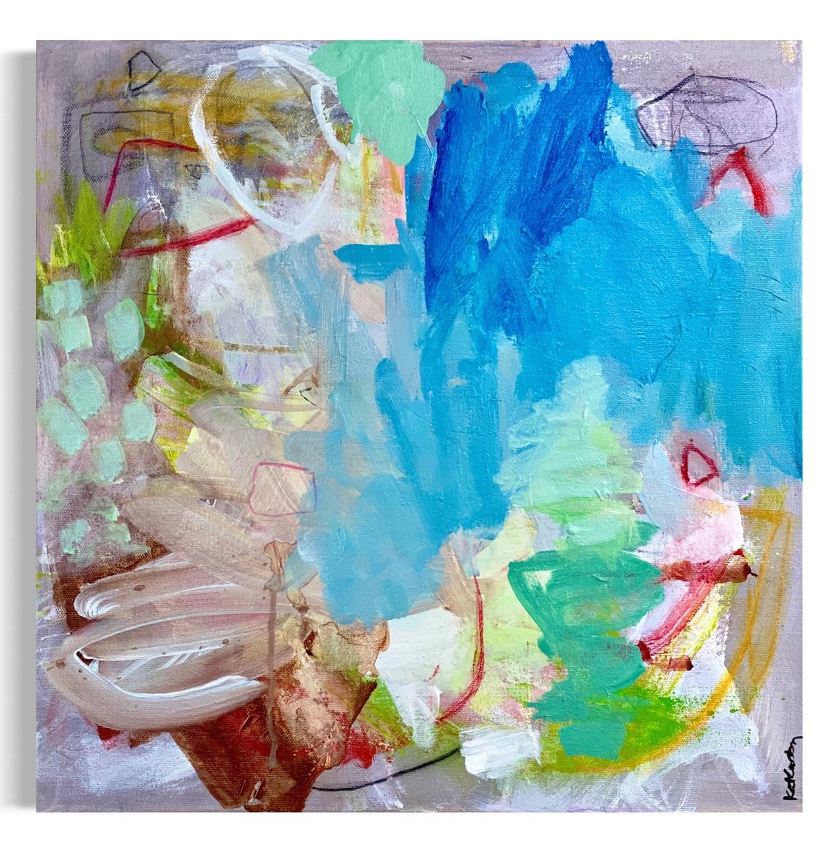 Organic Abstract Acrylic Painting By Kat Crosby, 16 X 16", Half Baked Idea, Original Artwork