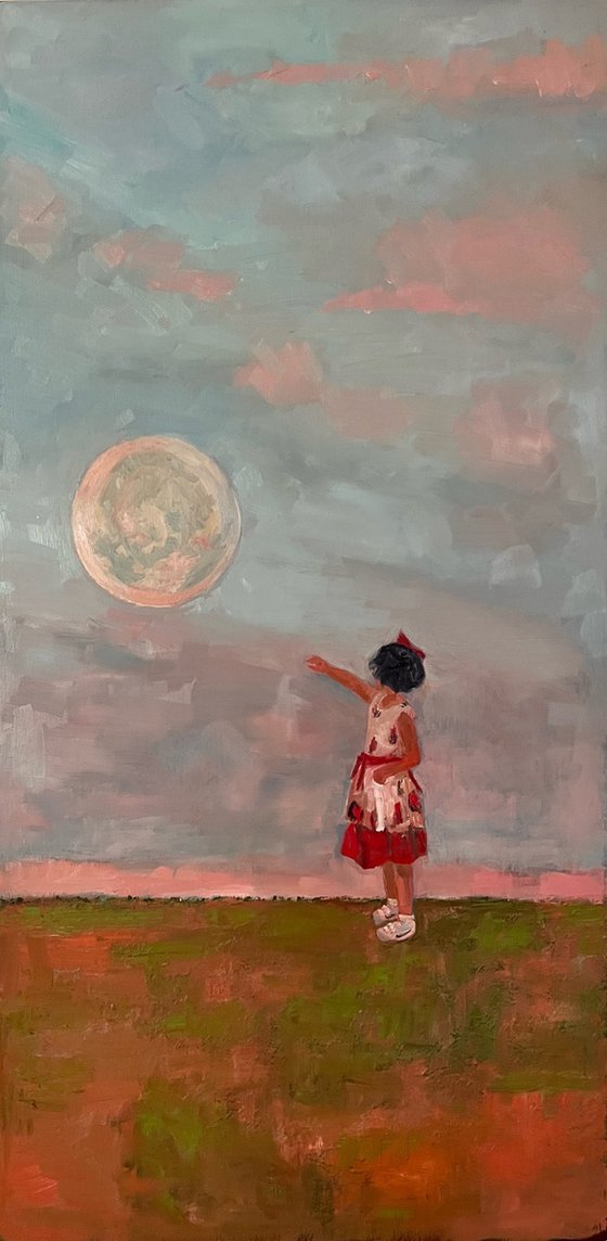 Touch the moon, oil, landscape painting
