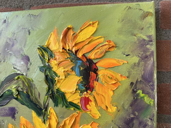 Sunflower impasto art