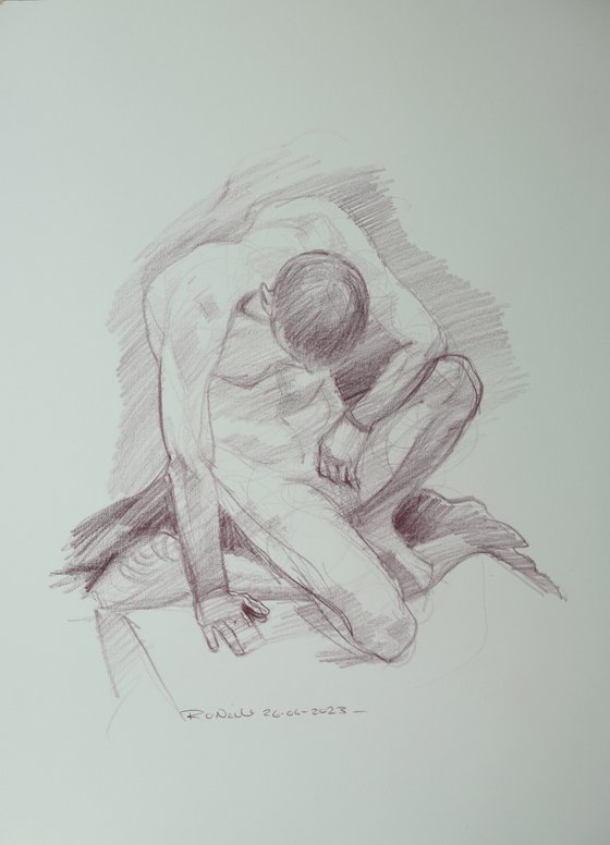 Crouching male nude