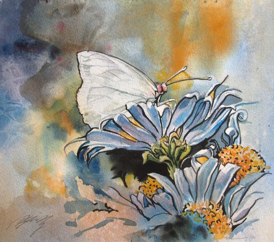 a painting a day #54 "butterfly with aster"