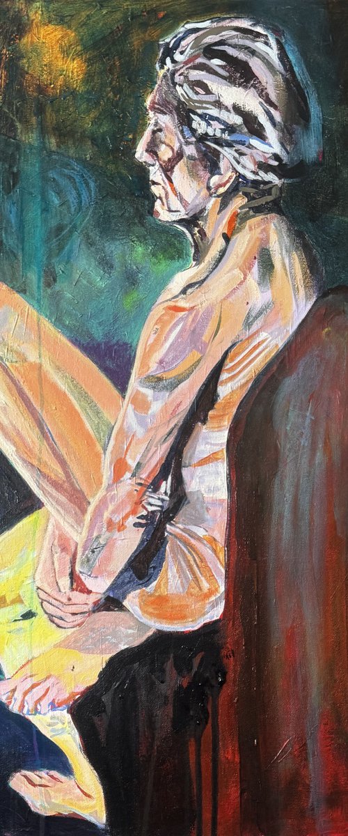 Seated Male Nude in Teal light by Hanna Bell