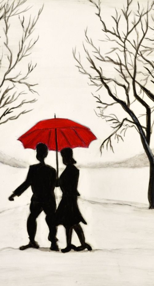 Love in the Snow Romantic painting by Manjiri Kanvinde