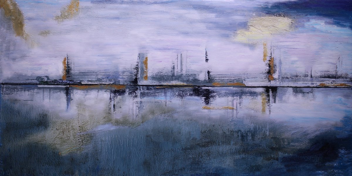 Impressionistic Cityscapes Oil Painting By Kenneth Halvorsen, 48 X 24", Another World, Original Artwork