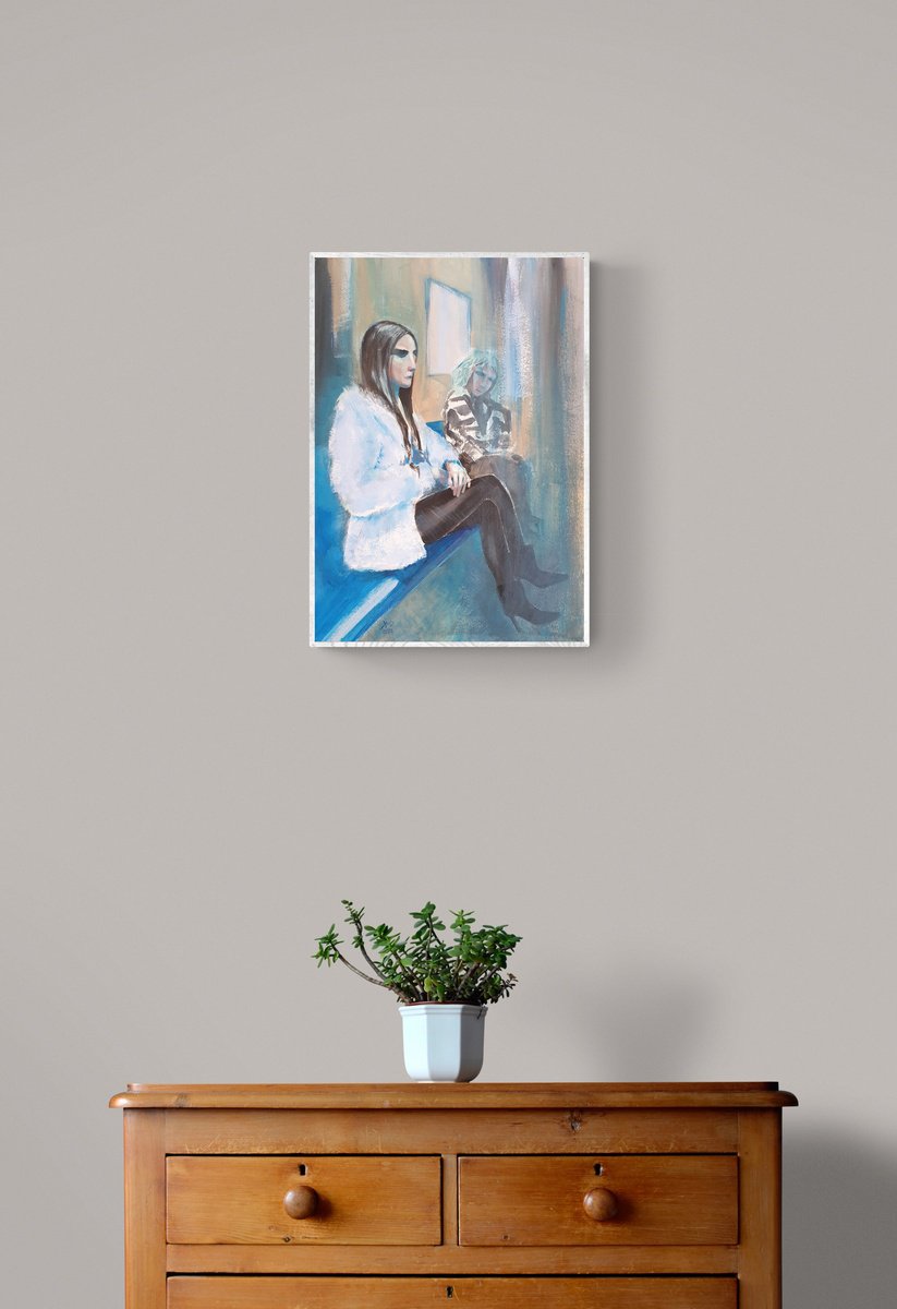 Expressive Portrait Acrylic Painting By Ksenia June, 12 X 17", Saturday Morning - Aftermath, Original Artwork