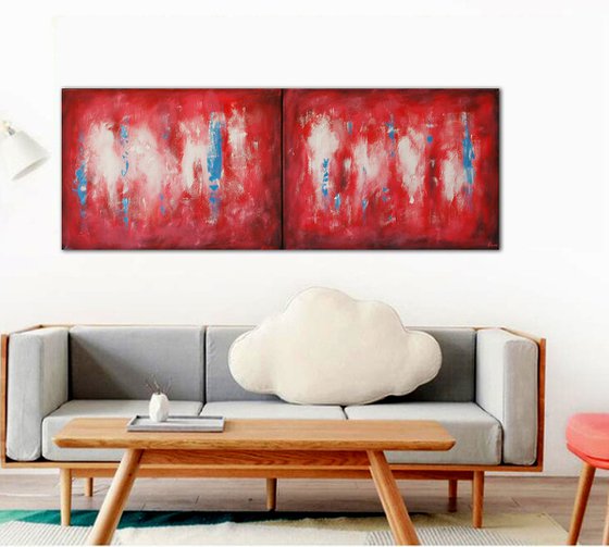 "ABSTRACT #068". Large Abstract Painting. Diptych.