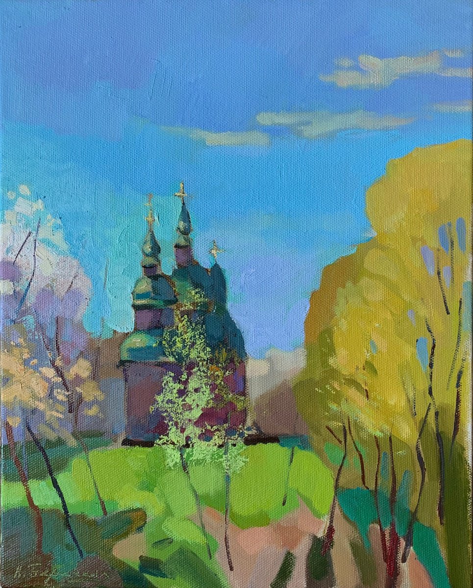 Impressionistic Cityscapes Oil Painting By Andriy Berekelia, 16 X 20, - Sunny Day. Pyrohiv - ?, Original Artwork