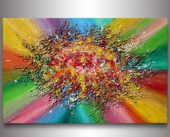 Art, Abstract Painting, Mixed Media Relief, High quality, Fine Stretched Canvas with painted edges, Ready to hang, Original Contemporary Hand-painted Acrylic Rich Texture ''Rainbow Soul''