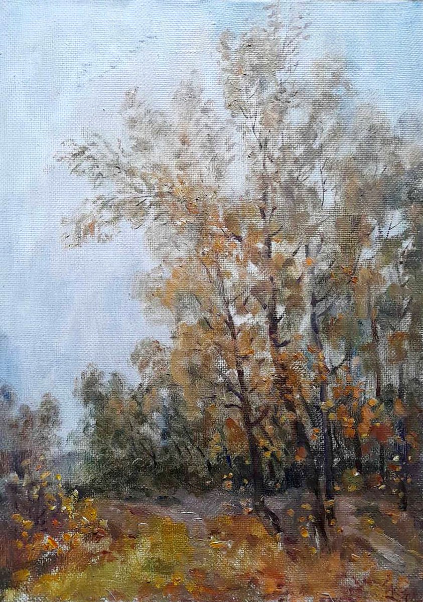 Impressionistic Landscape Oil Painting By Ivan Kovalenko, 12 X 16, Autumn In The Forest, Original Artwork