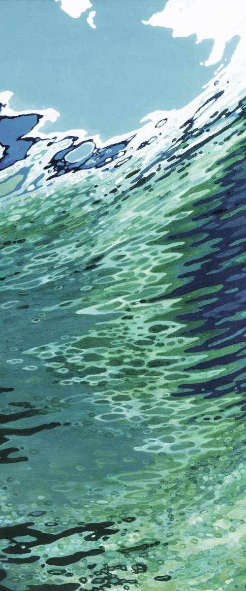 Under A Clear Sky, Splice of an Ocean Wave HUGE Painting Lined & Framed 40 x 47" by Margaret Juul