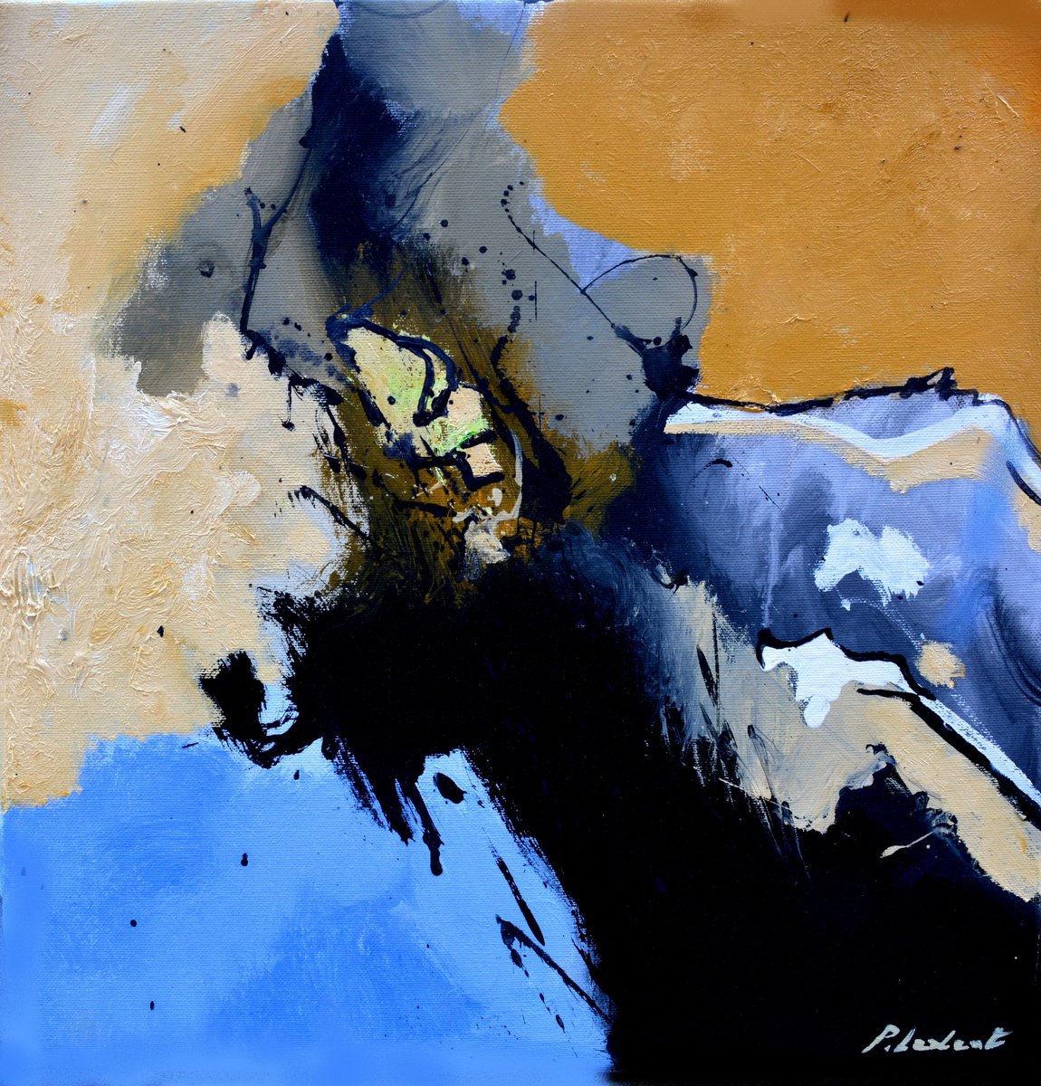 Abstract Oil Painting By Pol Henry Ledent, 16 X 16", Enigma, Original Artwork